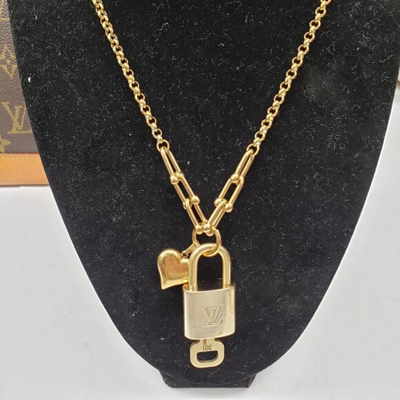 Authentic Louis Vuitton Lock & Key w/ Unbranded Gold Plated Gold Chain Necklace - Picture 5 of 11